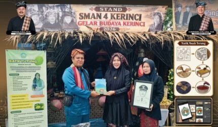 SMAN 4 Kerinci memamerkan batik buah tutung dan karya kreatif siswa pada Festival Budaya Kerinci 2026.