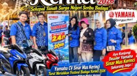 Yamaha CV Sinar Mas Kerinci turut memeriahkan Festival Budaya Kerinci 2026 melalui stan pameran sepeda motor Yamaha. Pengunjung dapat melihat berbagai pilihan tipe motor serta memperoleh informasi promo DP mulai Rp2,4 juta dan angsuran mulai Rp20 ribu per hari sesuai ketentuan pembiayaan yang berlaku.