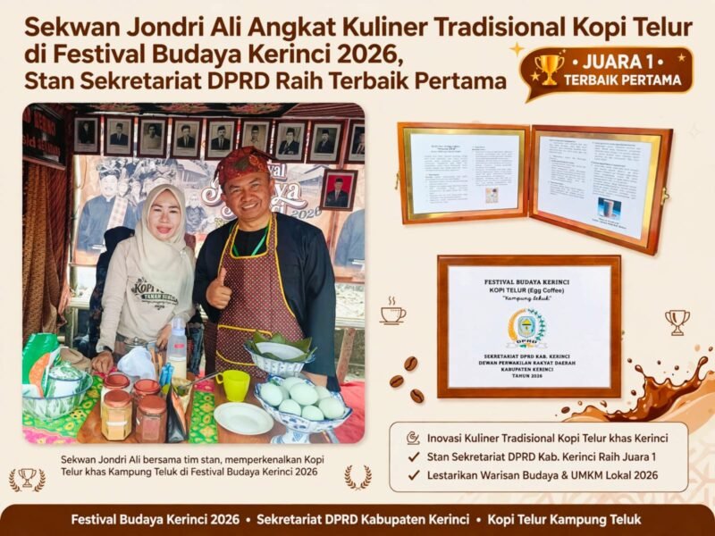 Kopi Telur atau Egg Coffee menjadi kuliner tradisional yang diperkenalkan melalui stan Sekretariat DPRD Kabupaten Kerinci, yang berhasil meraih terbaik pertama dalam Festival Budaya Kerinci 2026.