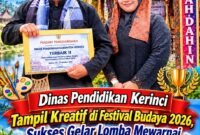 Dinas Pendidikan Kabupaten Kerinci berpartisipasi dalam Festival Budaya Kerinci 2026 melalui Lomba Mewarnai Kreatif dan berhasil meraih Juara II Stand Pameran Terbaik.