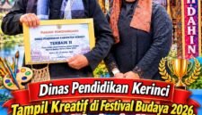 Dinas Pendidikan Kabupaten Kerinci berpartisipasi dalam Festival Budaya Kerinci 2026 melalui Lomba Mewarnai Kreatif dan berhasil meraih Juara II Stand Pameran Terbaik.