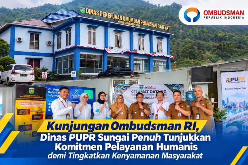 Kepala Dinas PUPR Kota Sungai Penuh YZ. Oktavianus bersama jajaran menyambut kunjungan Tim Ombudsman RI Perwakilan Jambi dalam rangka penilaian penyelenggaraan pelayanan publik Tahun 2026.